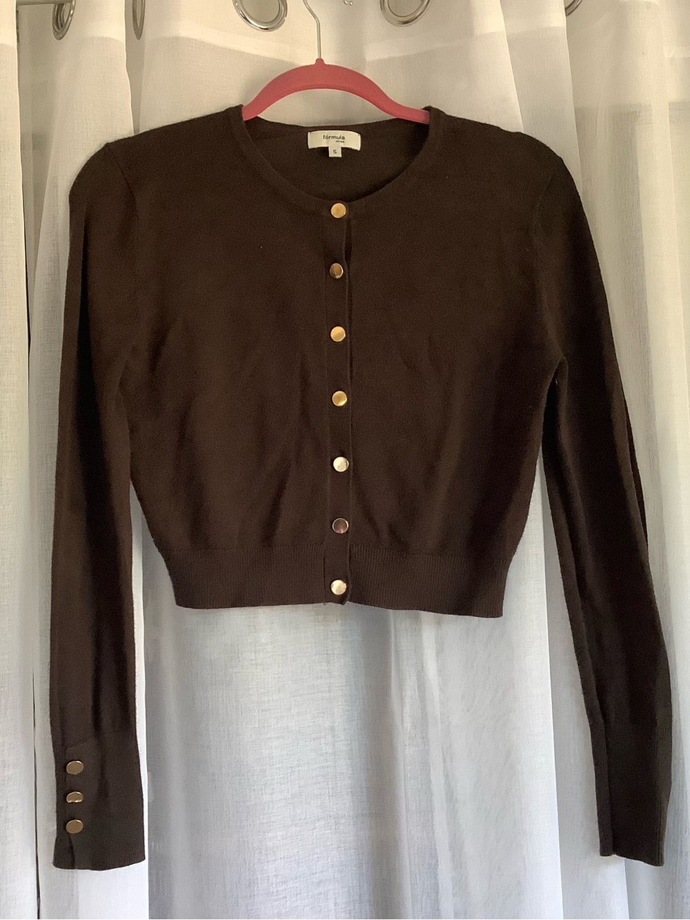 Brown Button-Up Cropped Cardigan
